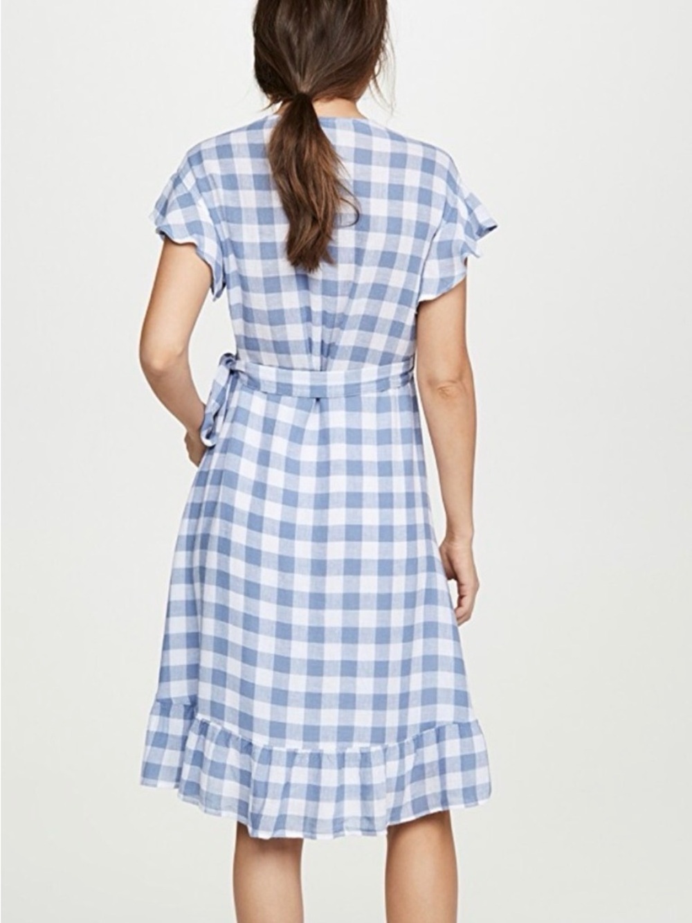 NEW Rails Brigitte Periwinkle Check Linen Wrap Dress Blue White Gingham | S - Picture 13 of 16